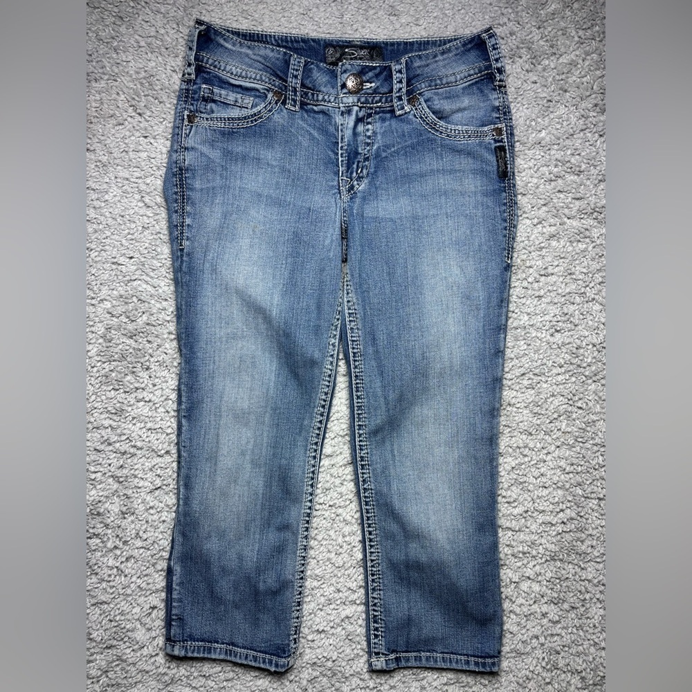 Silver Jeans Womens 27 Suki Surplus Capri Big Stitch Flap Pockets Low Rise Fest